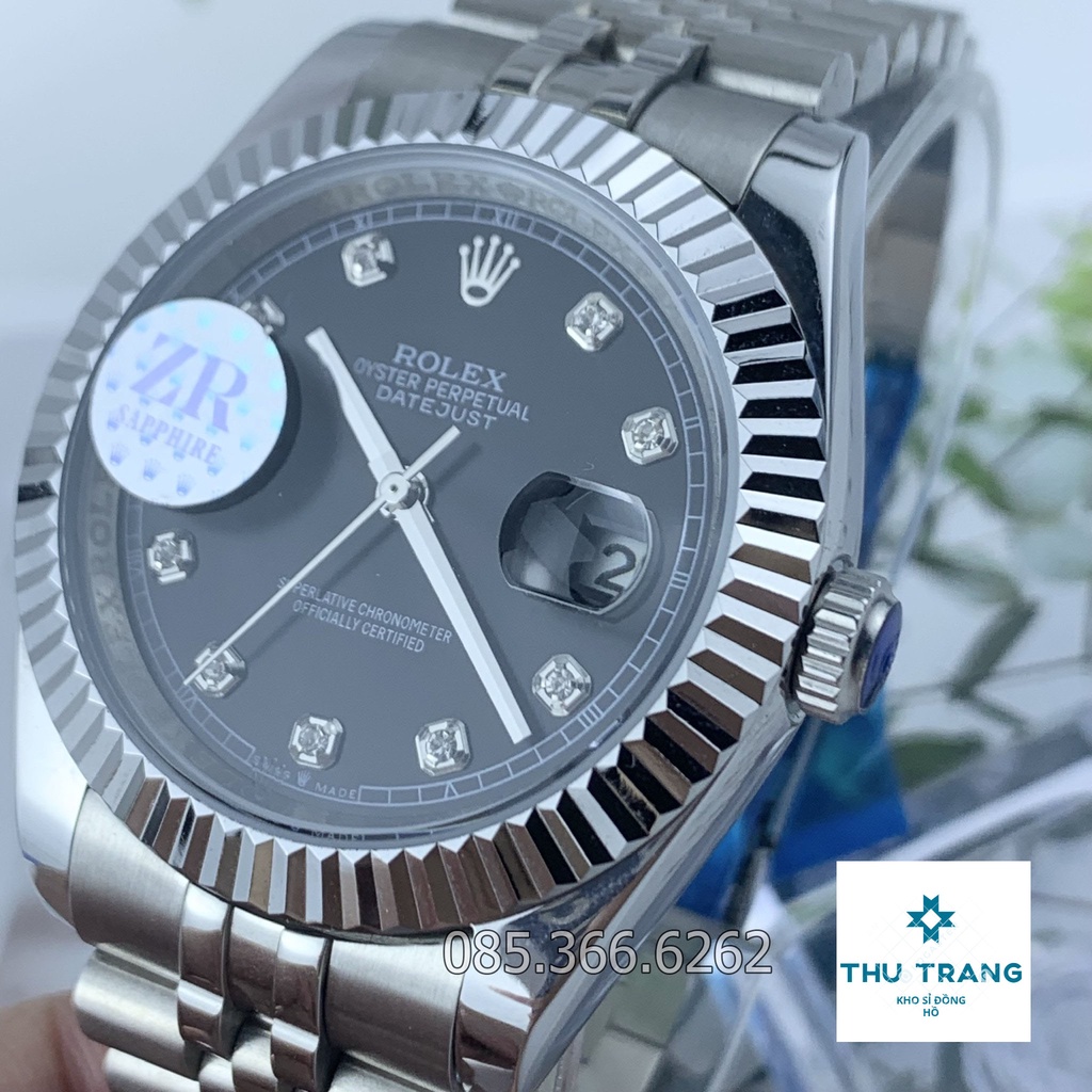 Đồng hồ nam Rolex cơ Automatic máy nhật mẫu đen dây thép trắng viền trơn size 39-40mm