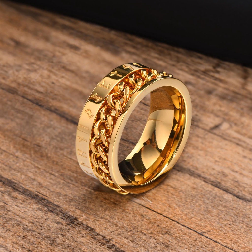 Nhẫn Xoay 8mm Màu Đen / Vàng / Bạc Phong Cách Viking Thời Trang Cho Nam