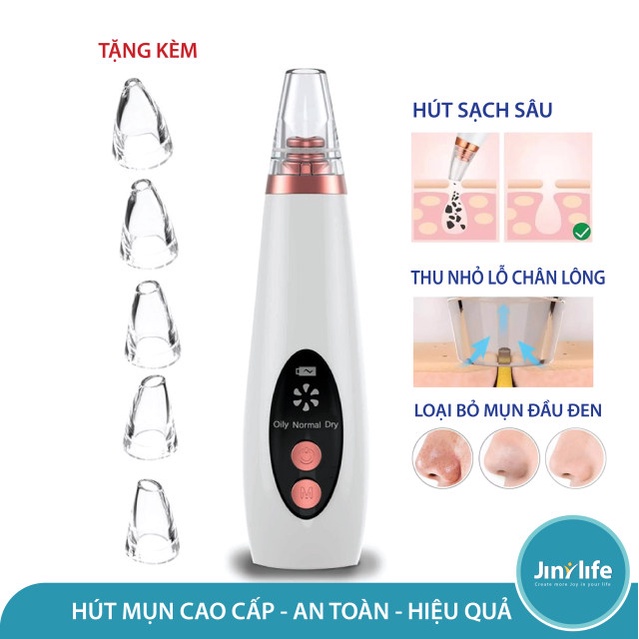 Máy hút mụn đầu đen - Hút mụn cám - Dụng cụ làm sạch lỗ chân lông, 6 đầu hút siêu mạnh, loại bỏ mụn đầu đen và bã nhờn