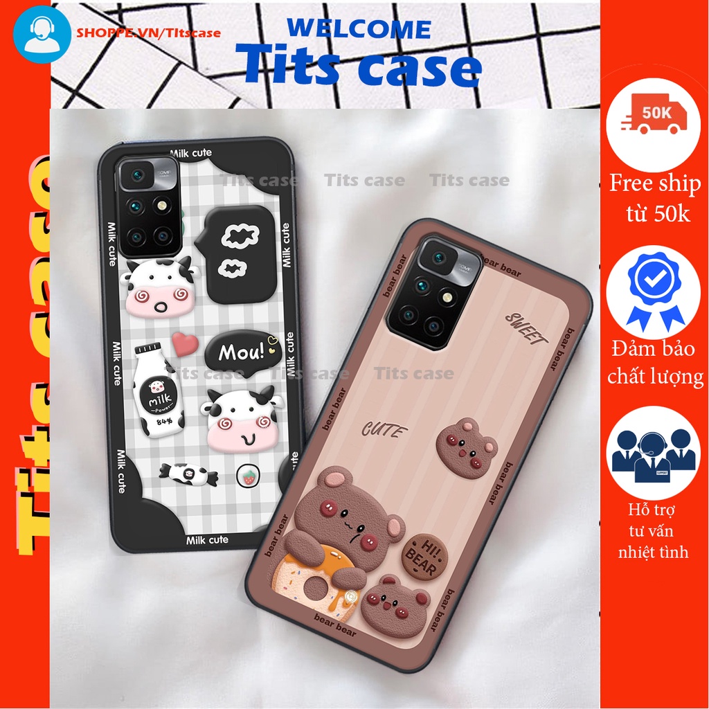 Ốp lưng Xiaomi REDMI 10 in hình bò sữa, gấu be@r, cute cực  ĐỈNH -  cực CHẤT-  cực COOL