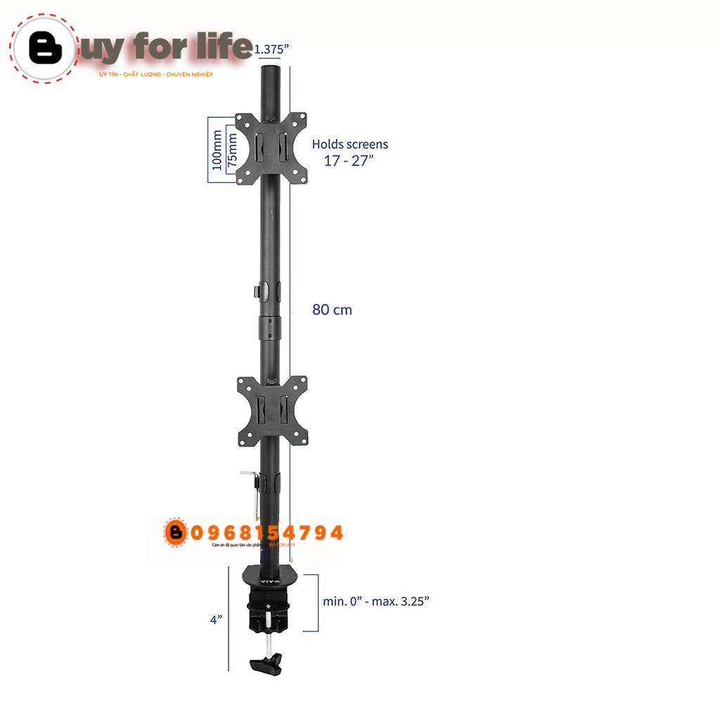 [Trụ 80Cm] Giá Treo Hai Màn Hình Kẹp Bàn 17 – 27 Inch Tay Treo Hai Màn Hình Máy Tính Xếp Màn Trên / Dưới - Xoay Màn 360° | BigBuy360 - bigbuy360.vn