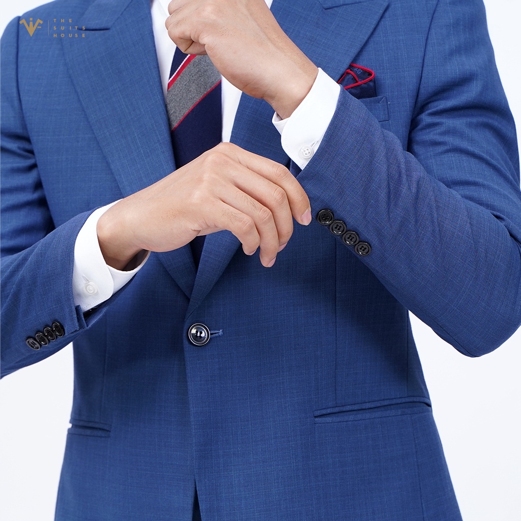 Bộ vest nam xanh sọc nhuyễn 1 khuy 2 túi, suits sartorial The Suits House
