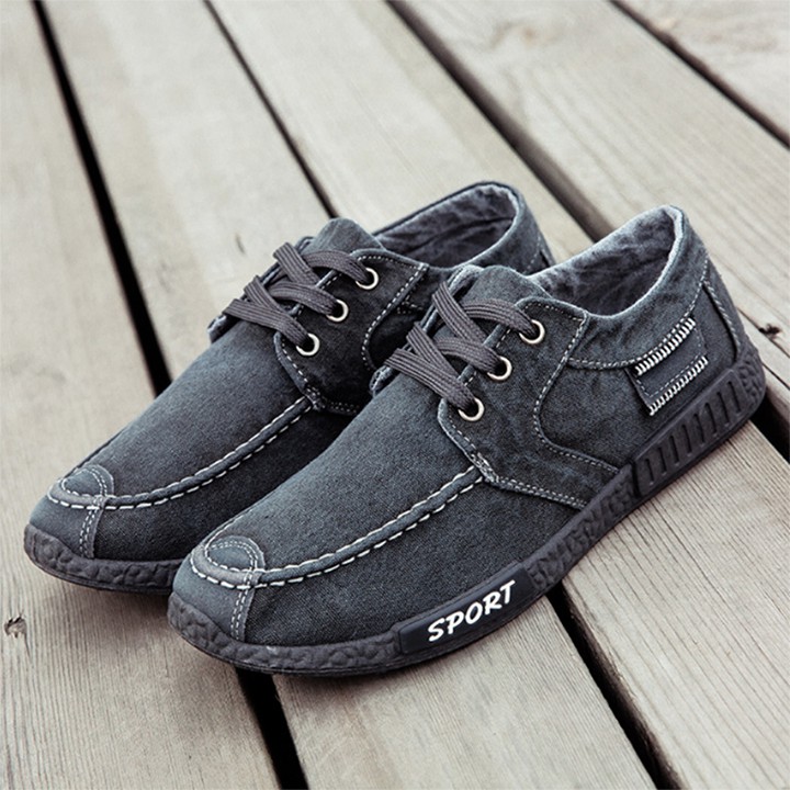 Giày nam Sport khóa lệch cá tính buộc dây thời trang màu xám