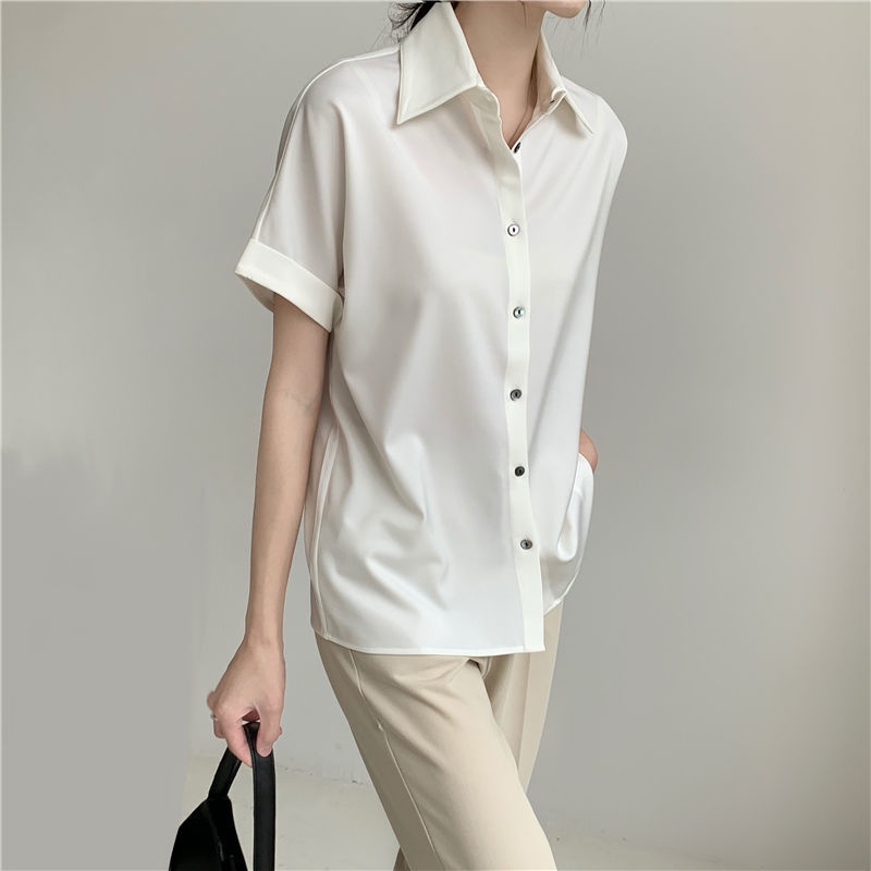 Áo Sơ Mi Chiffon Ngắn Tay Màu Trắng Thời Trang Cho Nữ