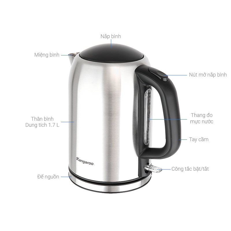 Bình đun siêu tốc Kangaroo 1.7 lít KG-353