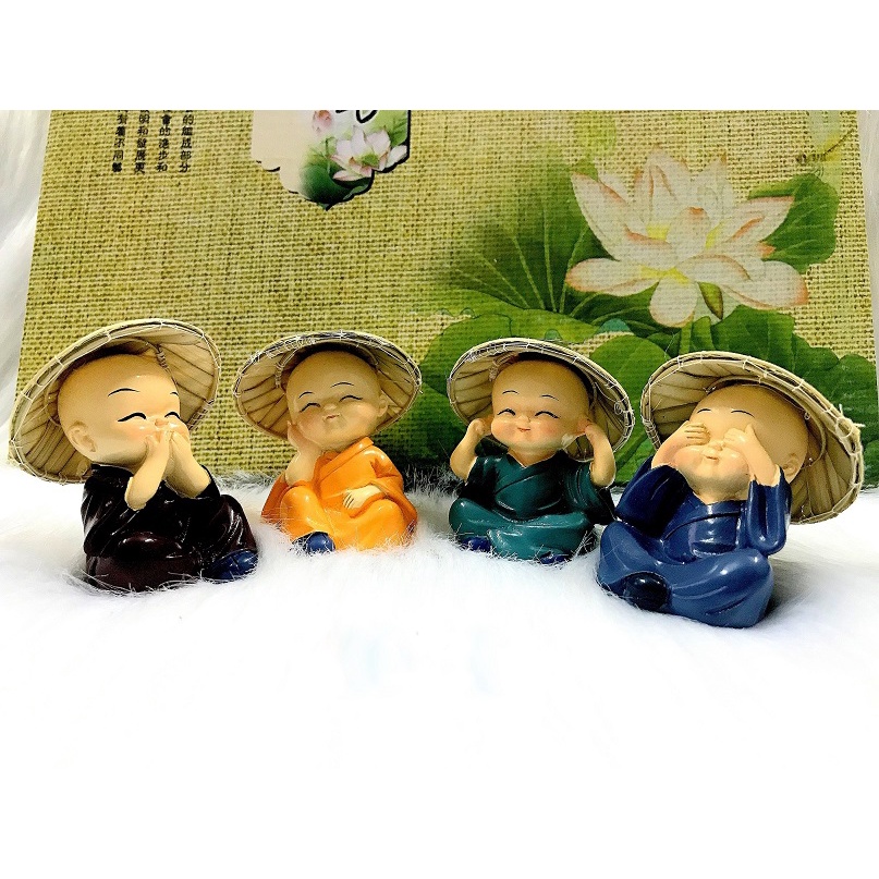 Bộ 4 tượng chú tiểu Tứ Không đội Nón Lá Việt Nam