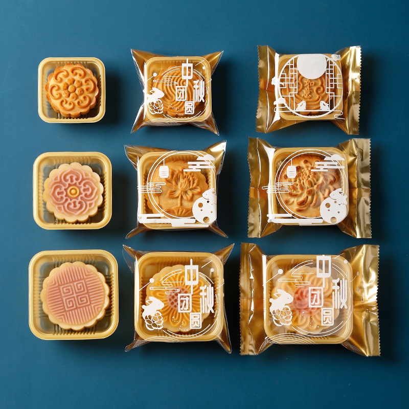 Set 100 Túi Nhựa Đựng Bánh Trung Thu / Kẹo / Bánh Trung Thu Họa Tiết Thỏ / Hoa Hoạt Hình Thủ Công Dễ Thương