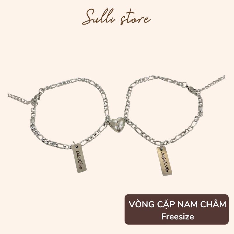 Vòng tay lắc tay cặp đôi trái tim khắc chữ theo yêu cầu Sulli store (giá một đôi)
