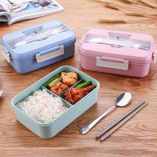 Hộp cơm lúa mạch 3 ngăn tặng bộ đũa thìa inox