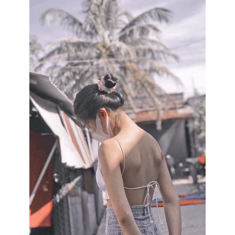 Áo Croptop Yếm Hở Lưng Cột Dây Cá Tính Có Mút Ngực