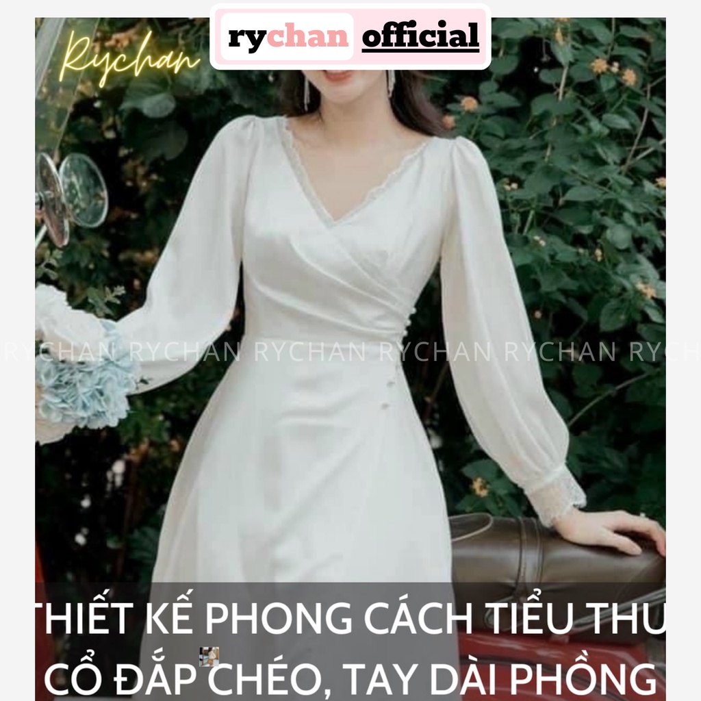 Đầm Xòe Trắng Đi Tiệc Chụp Ngoại Cảnh Tiểu Thư Tay Dài Vintage - DX0139