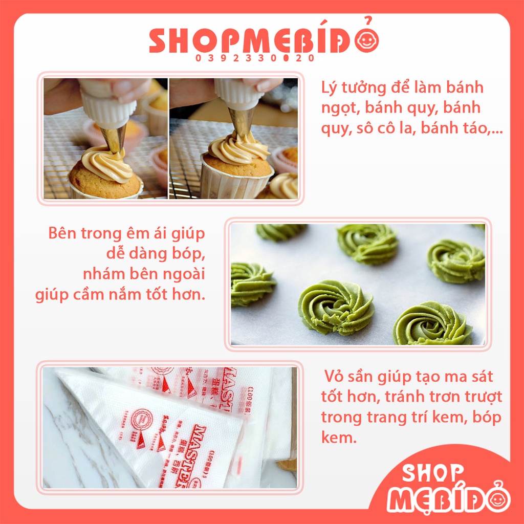 Set 100 Túi Bắt Kem, Đui Bắt Kem Viết Chữ Trang Trí Làm Bánh Tiên Lợi Shop Mẹ Bí Đỏ GD06