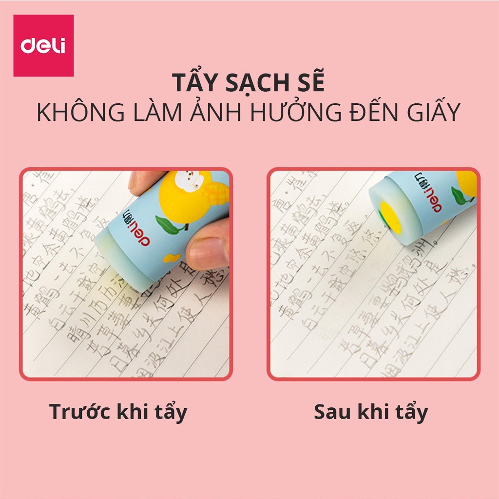 Gôm tẩy Deli hình trụ vẽ hoa quả nhiều màu - 71053