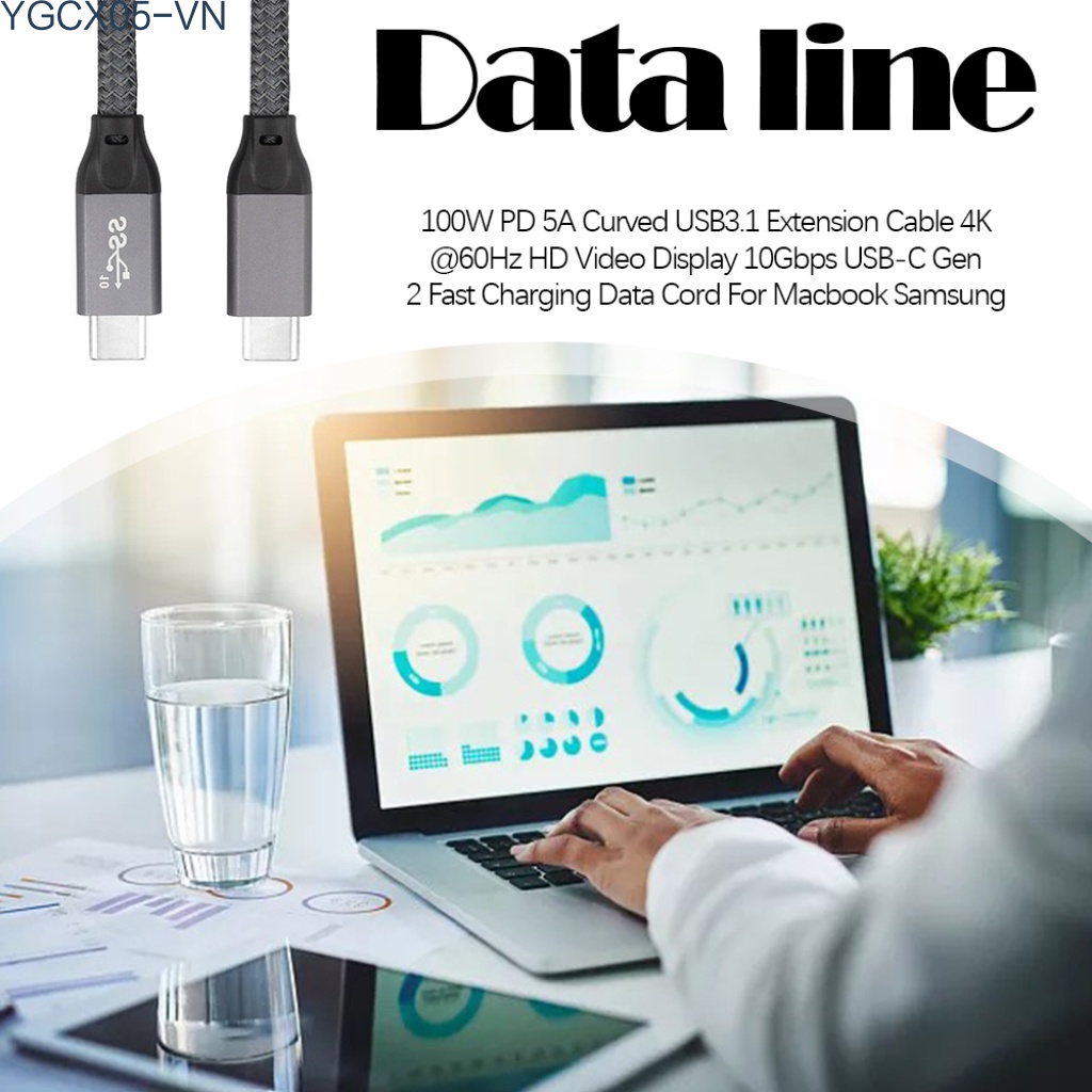 Dây Cáp Sạc Nhanh 100w Pd 5a Usb3.1 4k @ 60hz Hd 10gbps Usb-C Gen 2 Cho Macbook Samsung | BigBuy360 - bigbuy360.vn