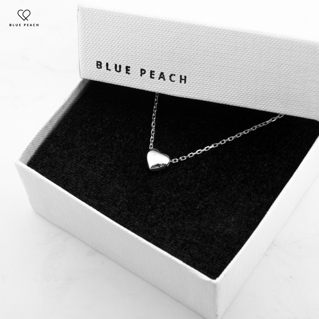 Dây Chuyền Bạc Blue Peach Tiny Heart WG DC004