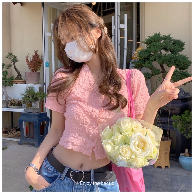 Áo Kiểu Ngắn Cổ Chữ V Thời Trang Mùa Hè Gợi Cảm Dễ Phối Đồ