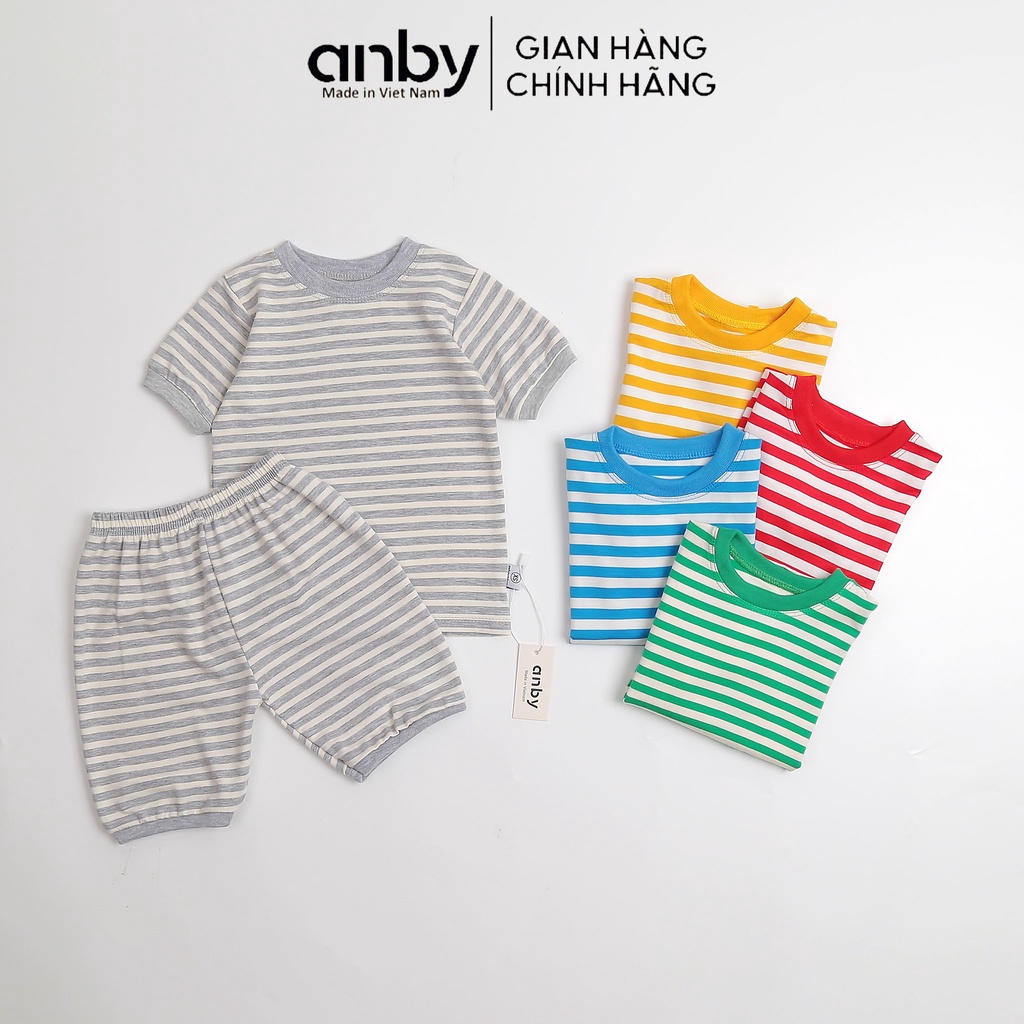 Quần áo trẻ em ANBY cho bé từ 1 đến 6 tuổi cộc tay kẻ sọc cotton co giãn 4 chiều A