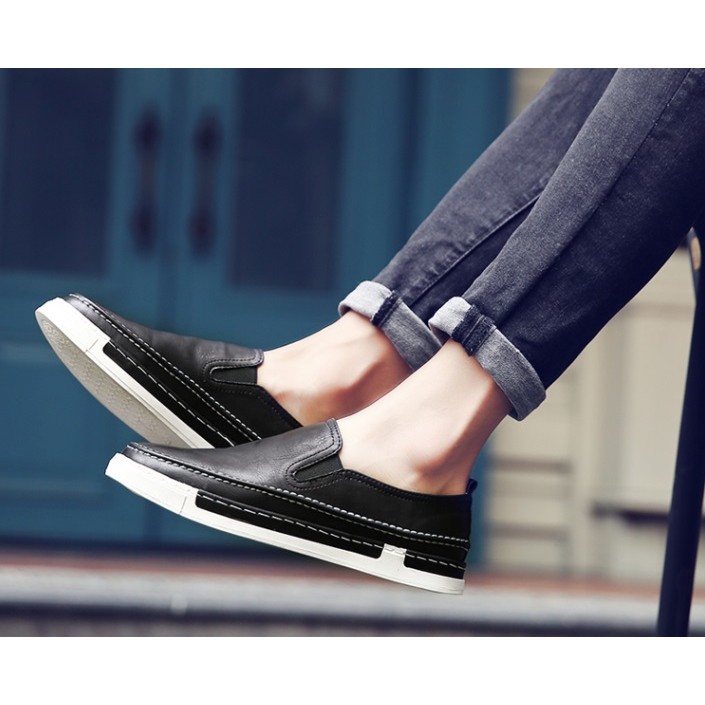 👣 [GIÁ SỐC] GIẦY SLIP-ON NAM G17 DA = ĐEN = thời trang, mẫu mới nhất, phong cách dễ kết hợp 2019