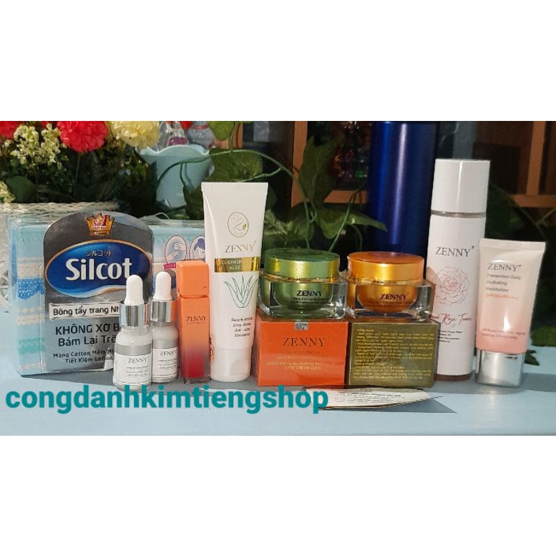 kem  zenny   trọn bộ đầy đủ, sữa rửa măt ,kem chống nắng  ,toner , tặng son,serum,bông tẩy trang