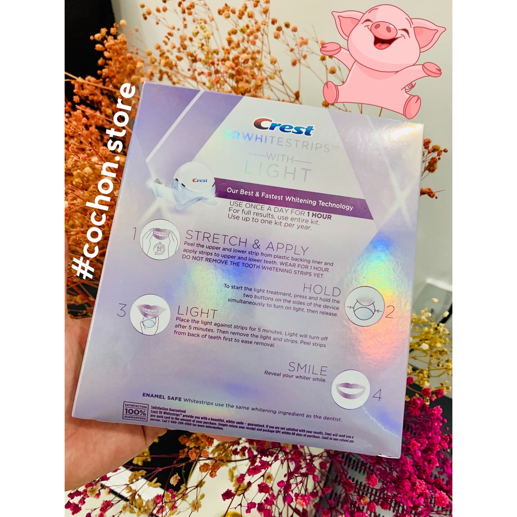 [BILL US/FR] CREST Bộ miếng dán làm trắng + đèn Crest 3D White Whitestrips with Light, Teeth Whitening Strips Kit