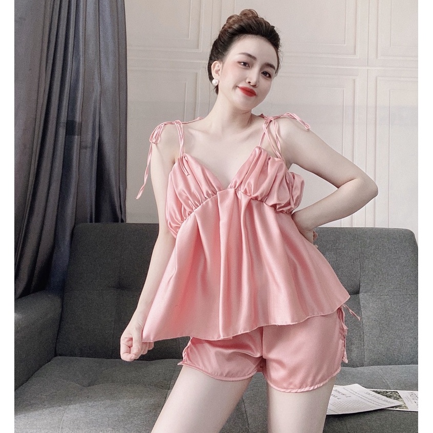 Đồ ngủ sexy /Set xếp ly ngực chất liệu lua satin cao cấp , freesize dưới 65 kg