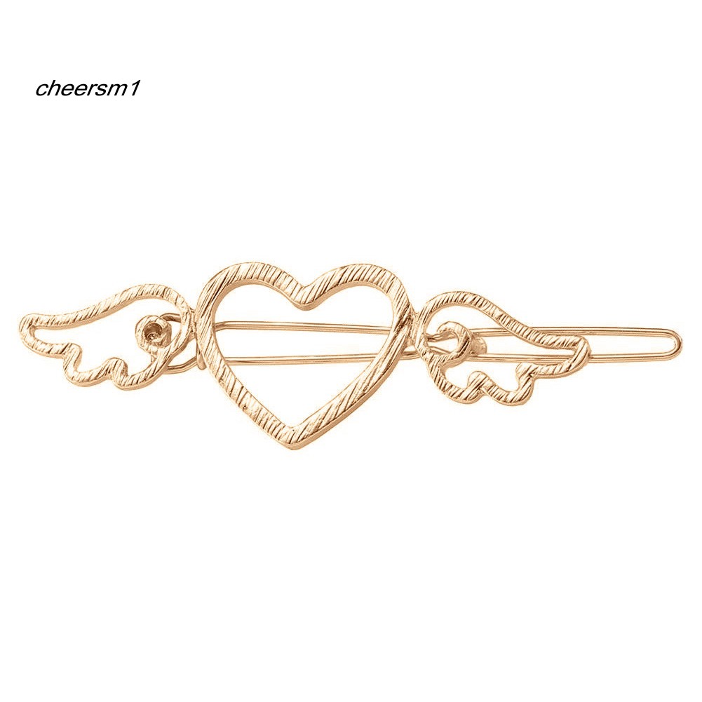 Kẹp tóc kim loại dạng  trái tim và cánh thiên thần rỗng dễ thương cho nữ