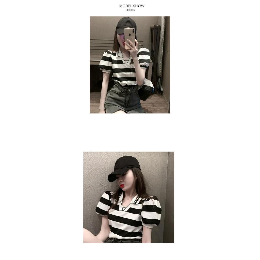 Áo Thun Ngắn Tay Kẻ Sọc Ngang Thời Trang Hè 2021 Dành Cho Nữ