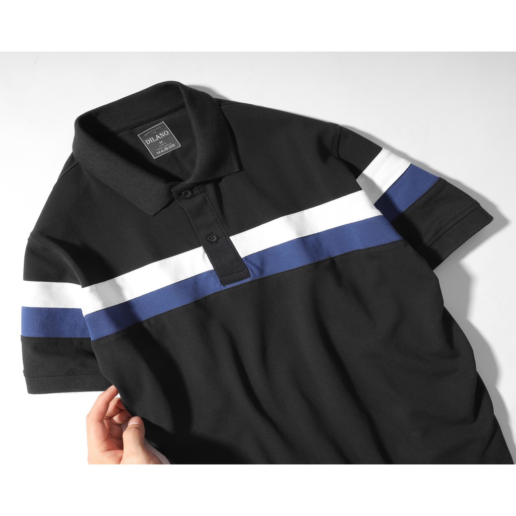 Áo thun polo nam phối sọc ngang vải cotton thiết kế sang trọng DILANO APD04 | BigBuy360 - bigbuy360.vn