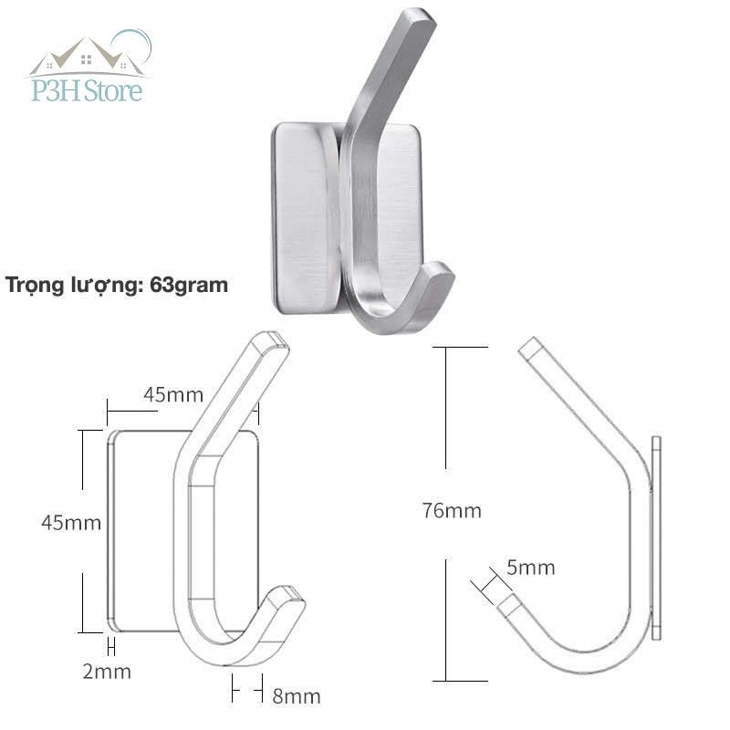 Set 4 móc treo 2 tầng inox đa năng bằng thép không rỉ kèm keo dán 3M BR02