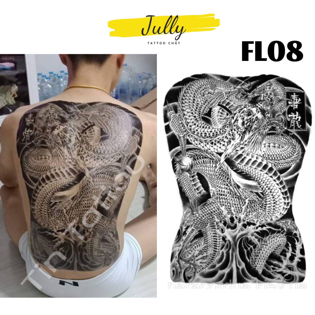 Hình xăm dán kín, full, bít lưng rồng, xăm tạm thời chống nước JULLY Tattoo chất