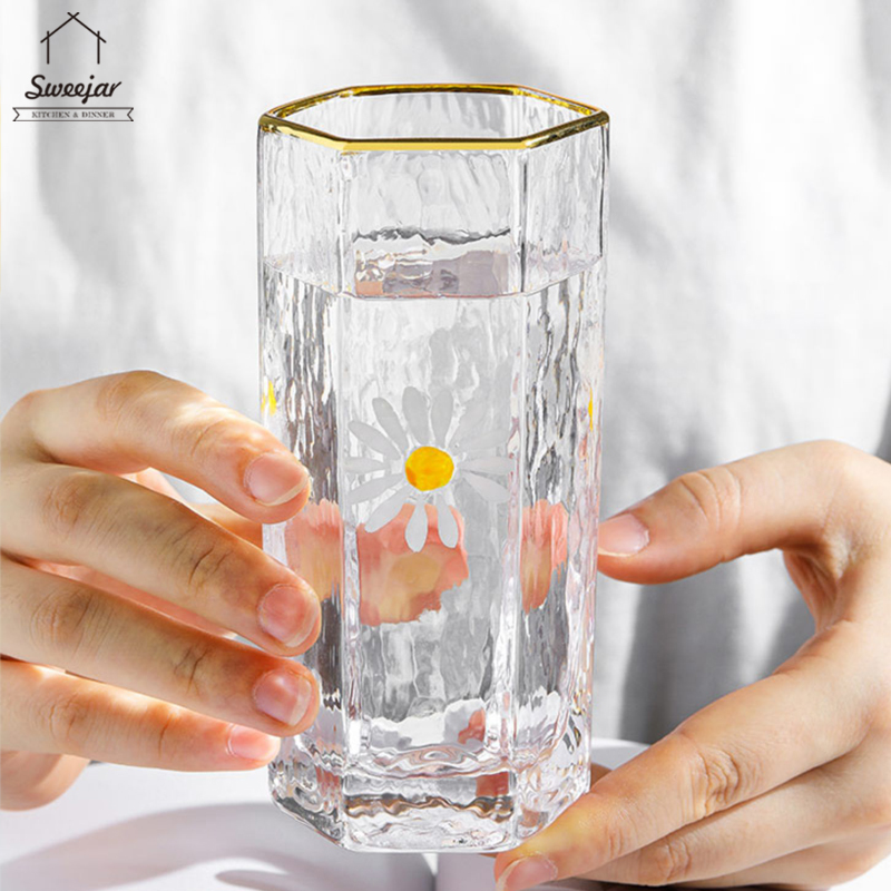 Ly thủy tinh SWEEJAR họa tiết hoa xinh xắn dễ thương