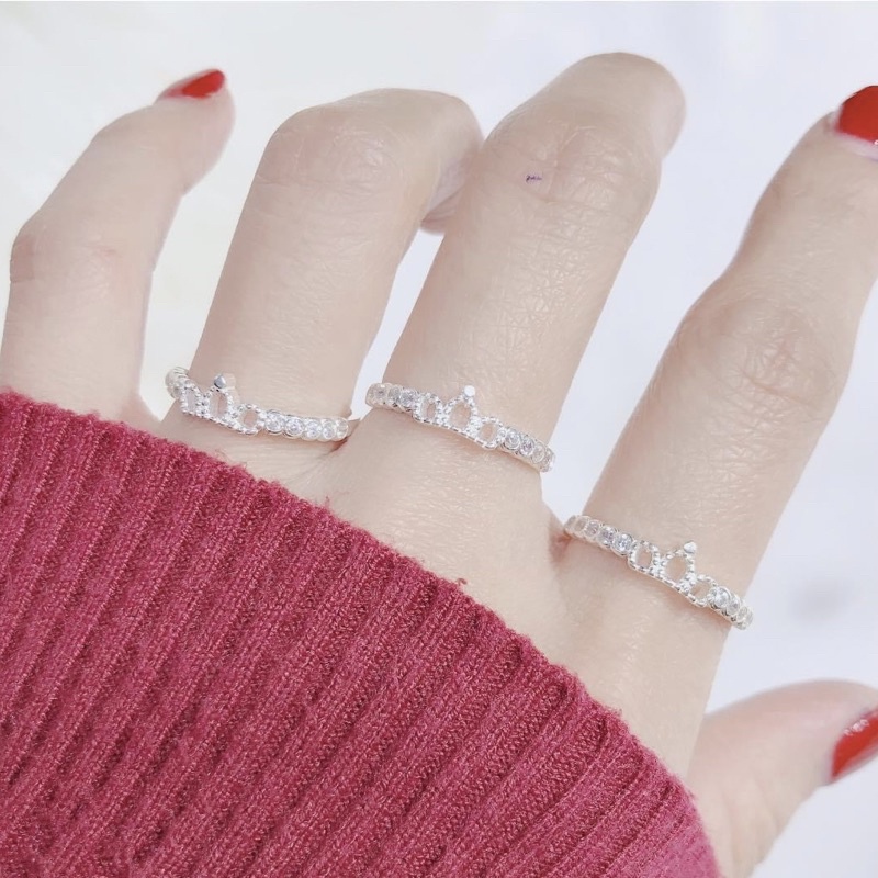 Nhẫn nữ vương miện thiên nga nhỏ xinh viền bo sáng đá tròn nhẹ nhàng tinh tế MAINOMI Shop bạc xinh