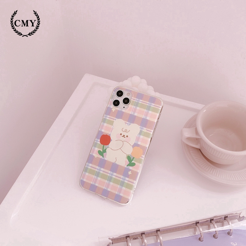ốp iphone 11 Ốp điện thoại hình gấu và hoa hoạt họa cho iPhone11/11Pro 11pro Max X XR XS XS MAX 7 8 plus SE
