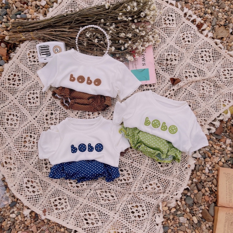 Set bộ nhí áo thun gân BoBo phối quần chip phồng chấm bi tone màu vintage đáng yêu cho bé gái
