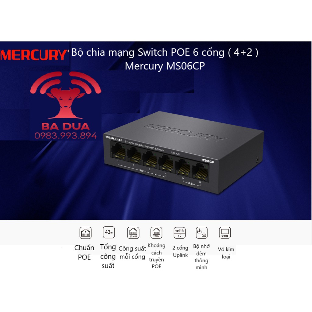 [Mã 159ELSALE hoàn 7% đơn 300K] Bộ Chia Mạng Switch Poe Mercury 4 , 5 , 6 , 10 cổng , 8 cổng port