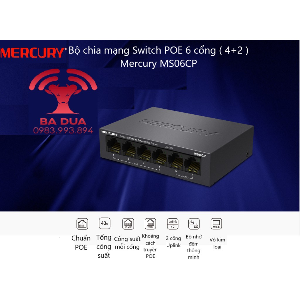 Bộ Chia Mạng Switch Poe Gigabit Mercury 4 , 5 , 6 , 7 , 8 cổng port MSG05CP MSG08CP