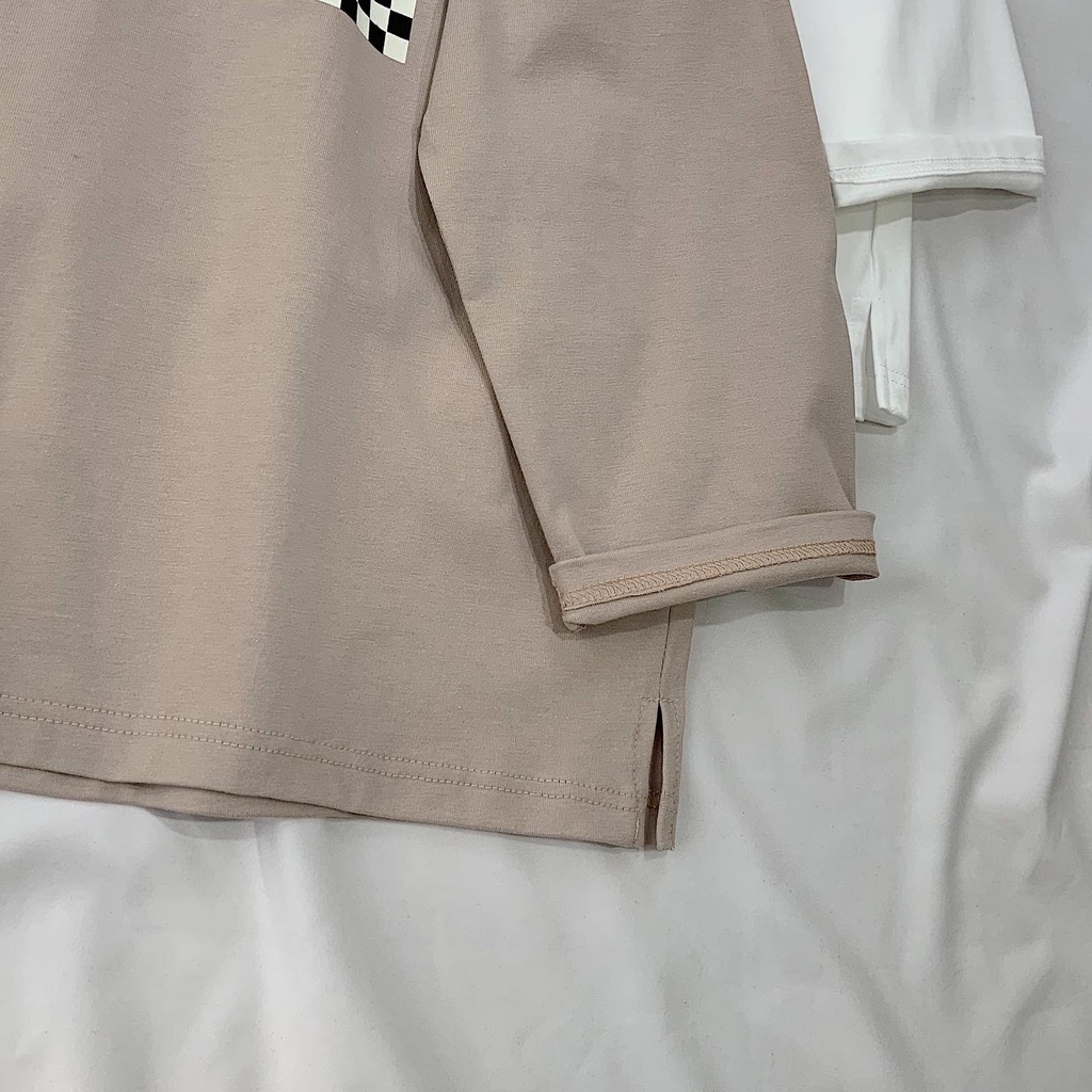 Áo Phông Dài Tay JEMCLOSET Fuid Form Dáng Rộng Hình Kẻ Caro Chất Liệu Vải Thô Phong Cách Hàn Quốc - 10134