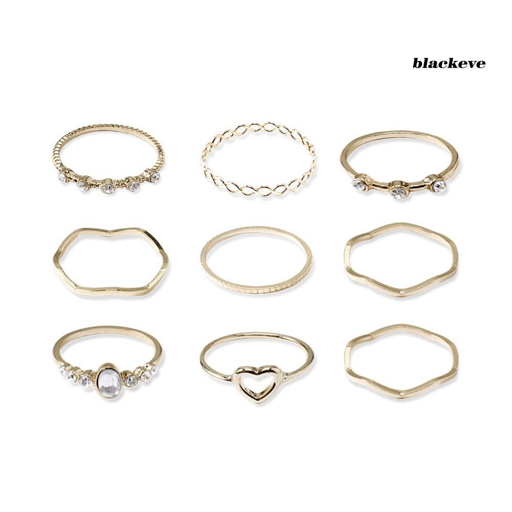 Set 9 Nhẫn Đeo Tay Kim Loại Đính Đá Thời Trang Cho Nữ