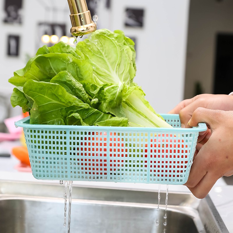 Rổ nhựa vuông có lỗ đựng rau củ quả xinh xắn tiện dụng cho nhà bếp