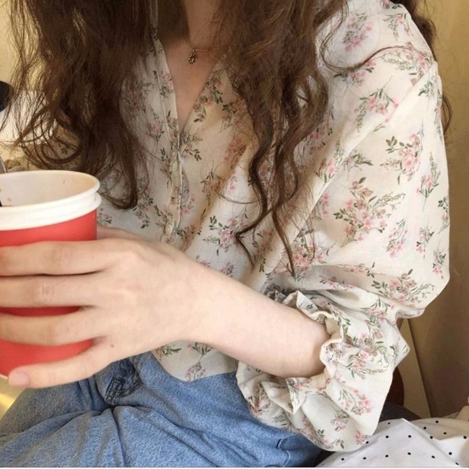 Áo Sơ Mi Chiffon Cổ Chữ V In Hoa Phong Cách Hàn Quốc Thời Trang Mùa Hè Plus Size Dành Cho Nữ