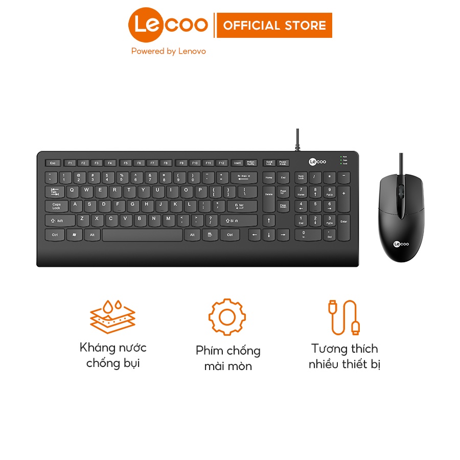 Bộ bàn phím chuột văn phòng có dây Lecoo CM103, thiết kế nhỏ gọn cho văn phòng