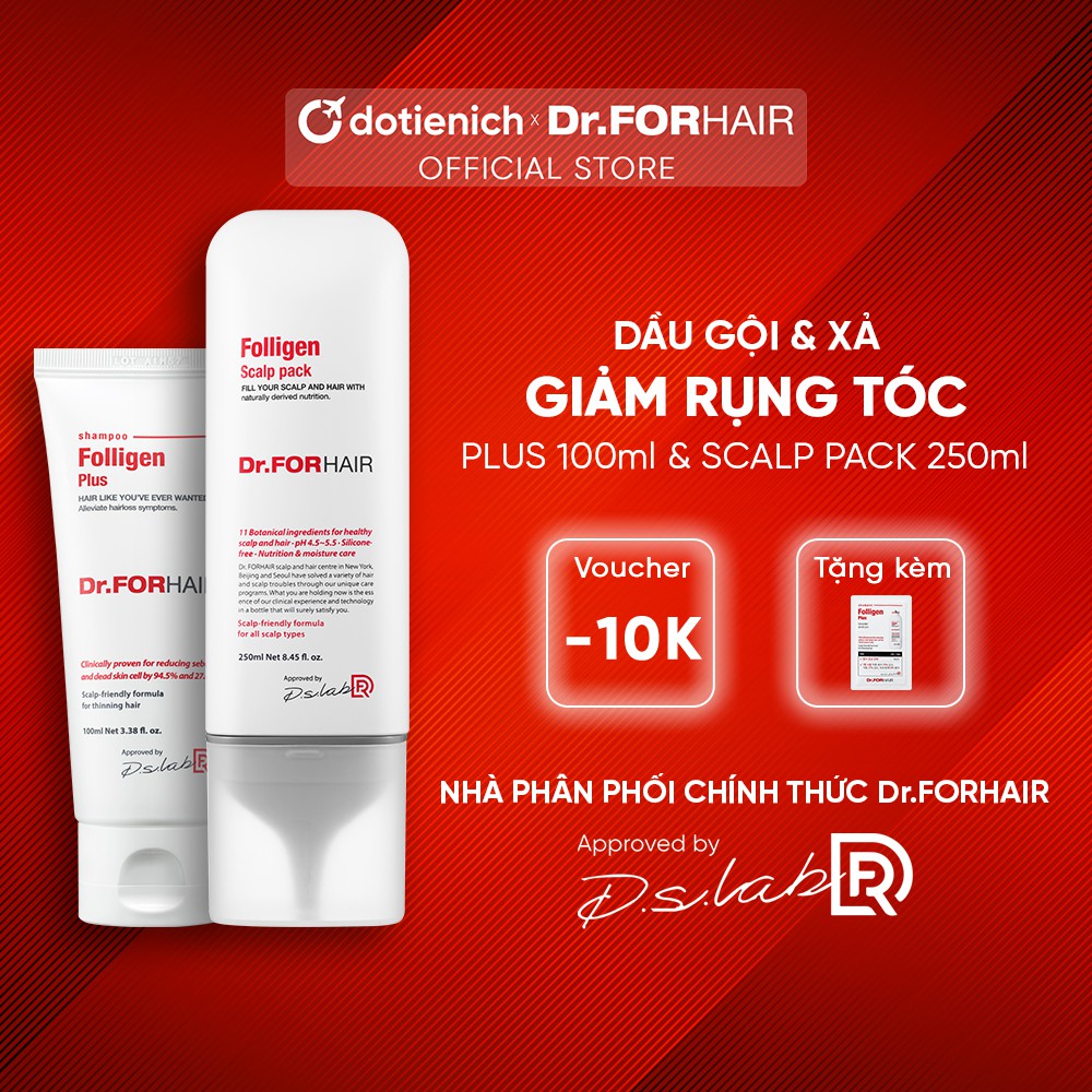 Bộ Dầu Gội - Xả Giảm Rụng Tóc Dr.FORHAIR Dưỡng Tóc Gãy Rụng Folligen Plus - Scalp Pack