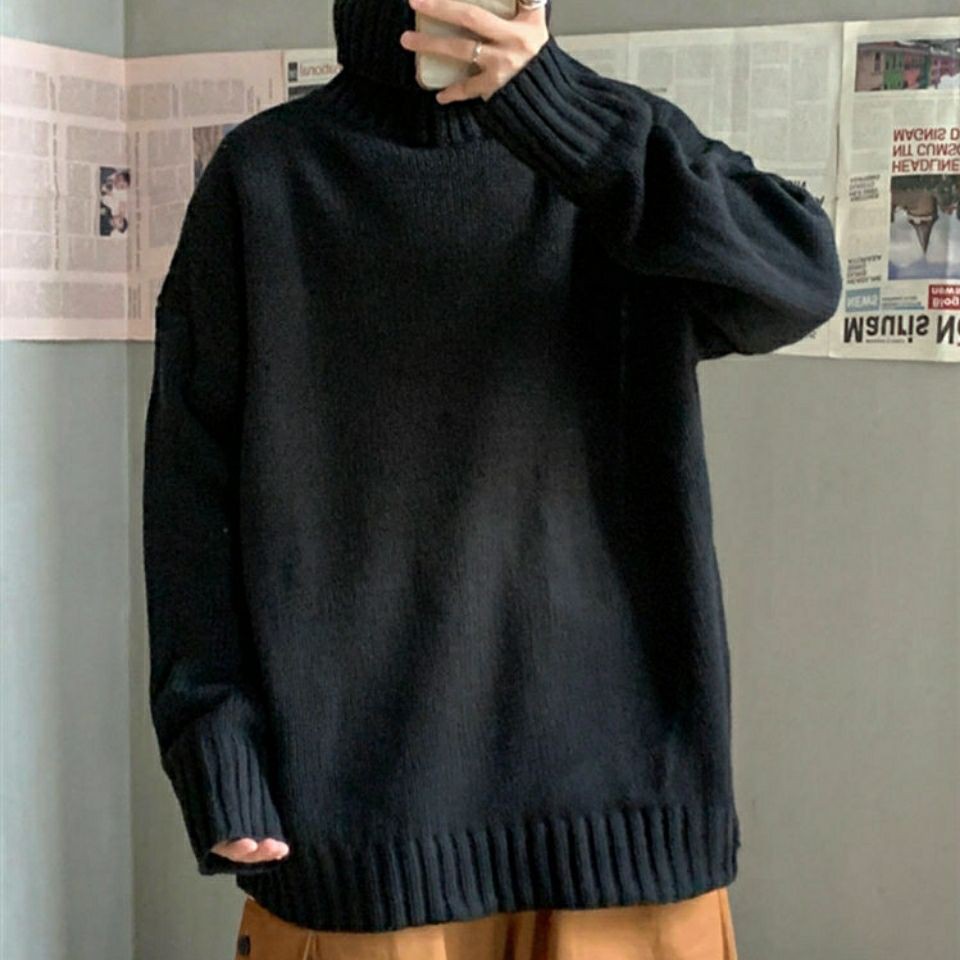 Đen Áo Sweater Cổ Lọ Dáng Rộng Thời Trang Mùa Đông Cho Nam