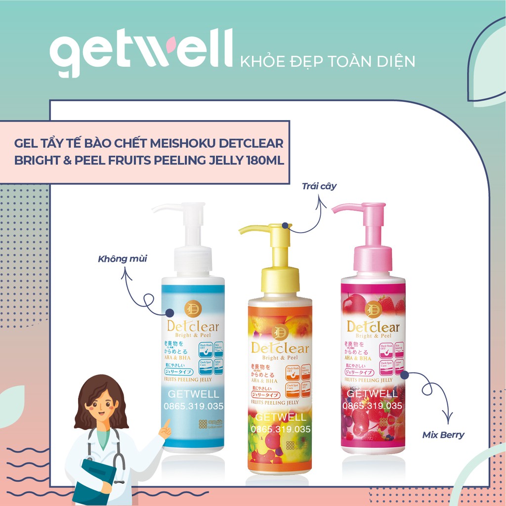 Gel tẩy tế bào chết Meishoku Detclear Bright & Peel Fruits Peeling Jelly 180ml nội địa Nhật