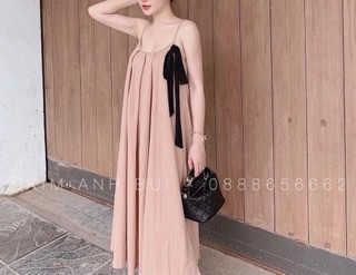 Váy maxi suông 2 dây nơ buộc lệch