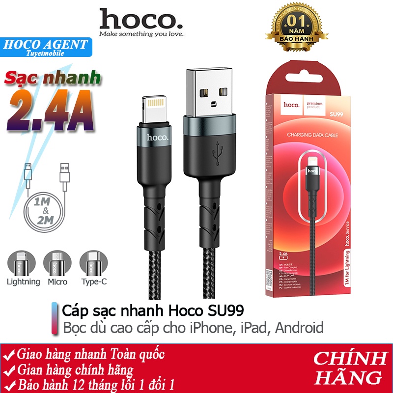 Cáp sạc nhanh Hoco SU99 siêu bền sạc full iPhone/ Android/ iPad dây truyền tải dữ liệu dài 1m, 2m - Chính hãng