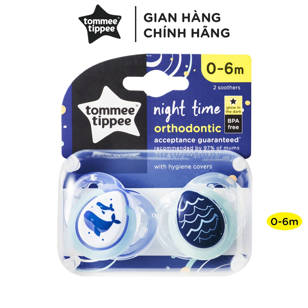 Ty ngậm dạ quang cho bé Tommee Tippee 0-6 tháng (vỉ 2 cái) - Night Time – Cá Voi