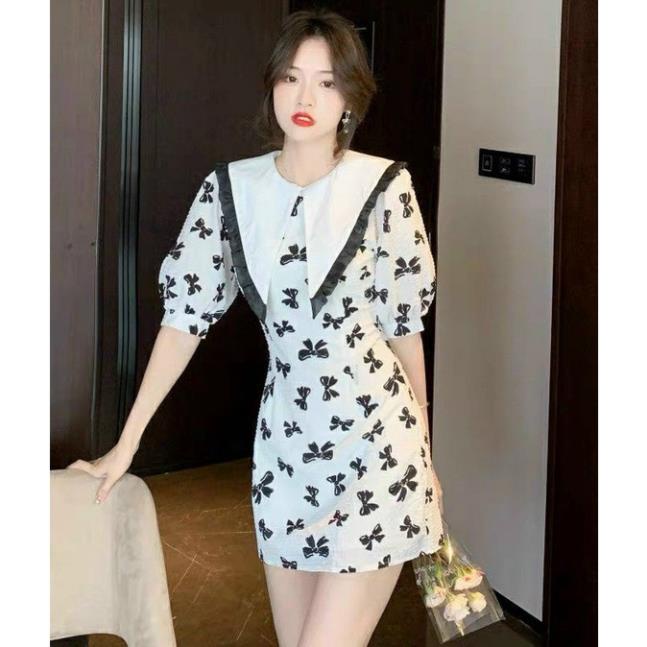 Hàng nhập - Đầm dáng ôm voan xốp cổ lá nhọn, váy ôm body tay búp form ngắn sexy