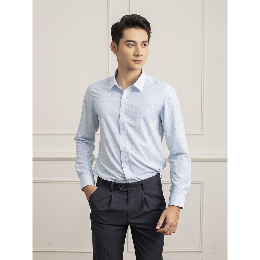 Áo sơ mi nam dài tay ARISTINO thiết kế tà lượn, họa tiết xanh độc đáo phá cách, chất liệu Bamboo thoáng mát - ALS27309