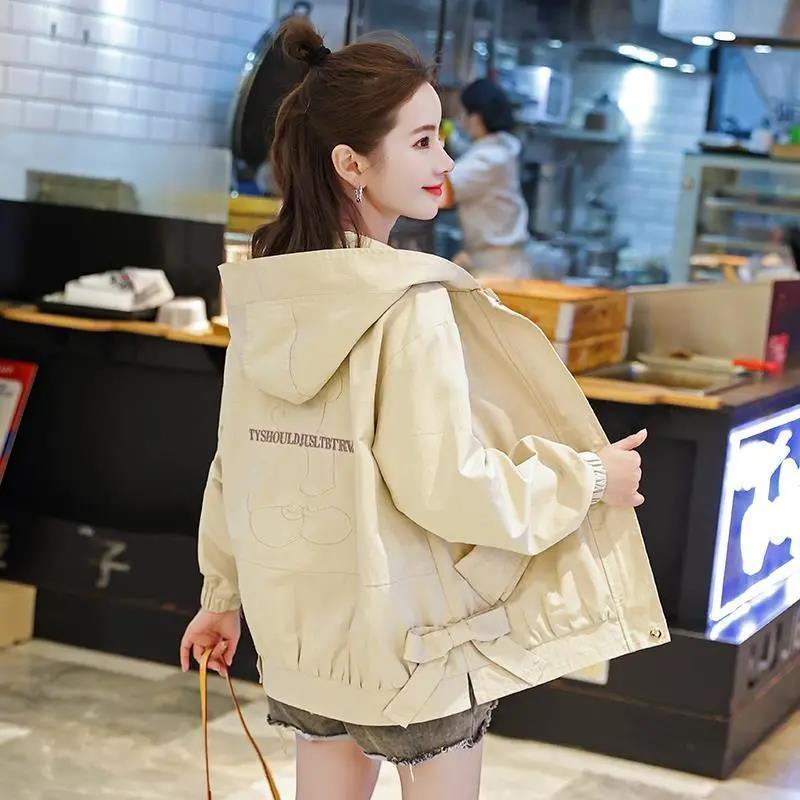 Áo khoác nữ tay dài phối nơ thêu hình chuột Mickey phong cách thời trang mùa thu 2021